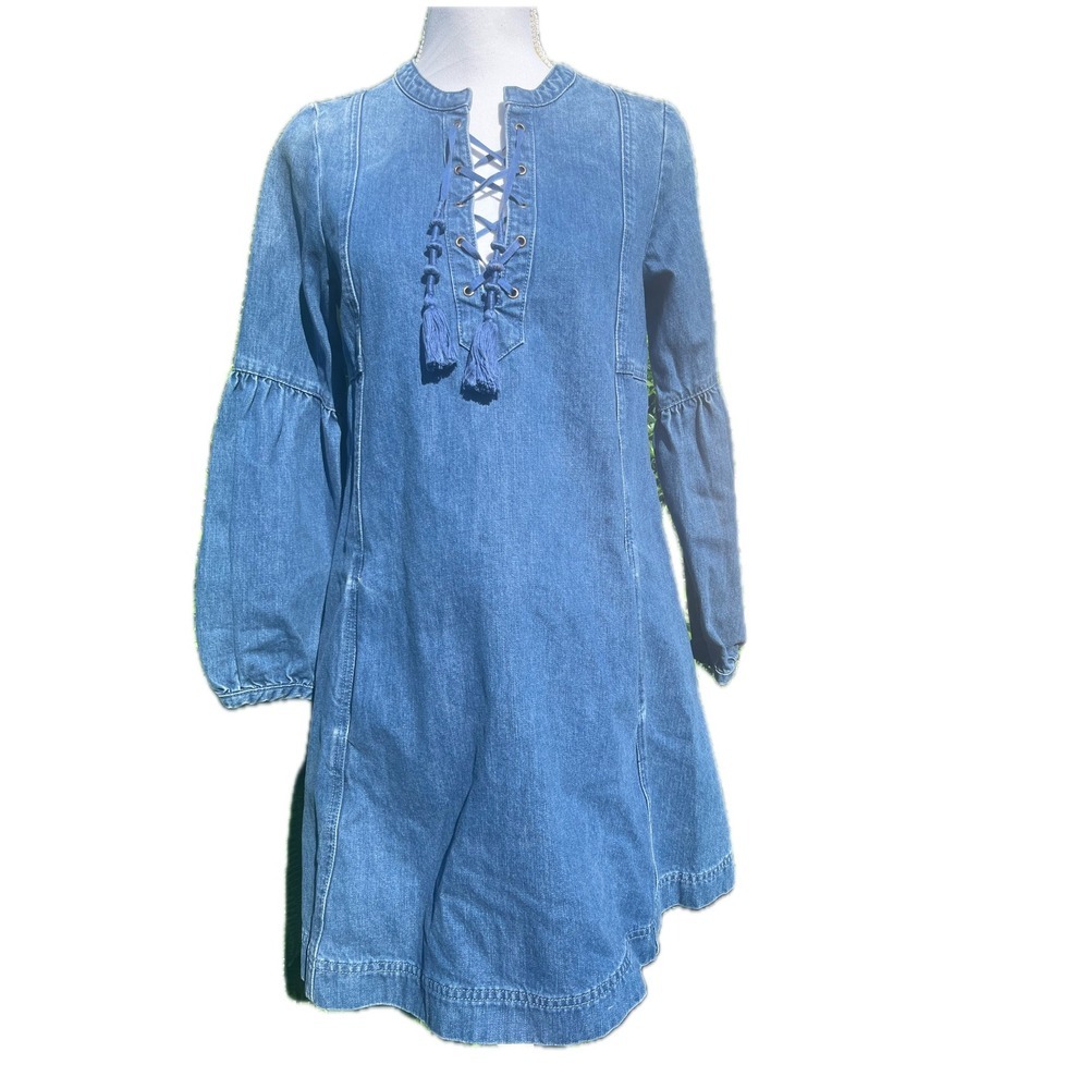 Ulla Johnson Denim Deren Tie Dress Size 0 100% Cotton - Picture 8 of 11